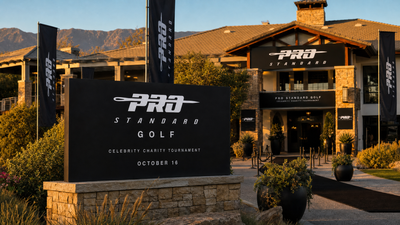 Large black Pro Standard Golf sign at the club entrance